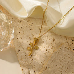 18K Gold Plated Three-dimensional Rose Pendant Necklace