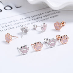925 Sterling Silver Sweet Pink Cat's Claw Thread Ear Nail Women's Cute Cat's Claw Ear Bone Nail Simple Ins Elegant Ear Jewelry