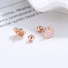925 Sterling Silver Sweet Pink Cat's Claw Thread Ear Nail Women's Cute Cat's Claw Ear Bone Nail Simple Ins Elegant Ear Jewelry