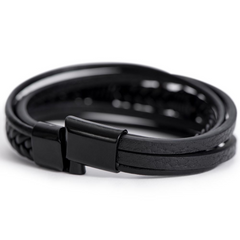 Men's Cross Leather Bracelet - Stainless Steel & Vegan Leather