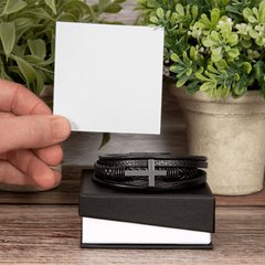 Men's Cross Leather Bracelet - Stainless Steel & Vegan Leather