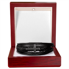 Men's Cross Leather Bracelet - Stainless Steel & Vegan Leather